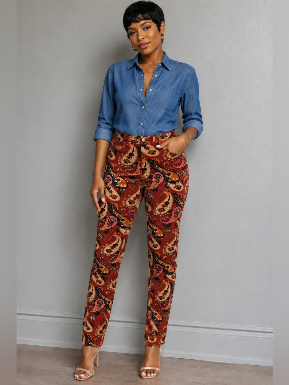 Anthropologie Pilcro Corduroy Pants Boho Paisley Slim Size 26